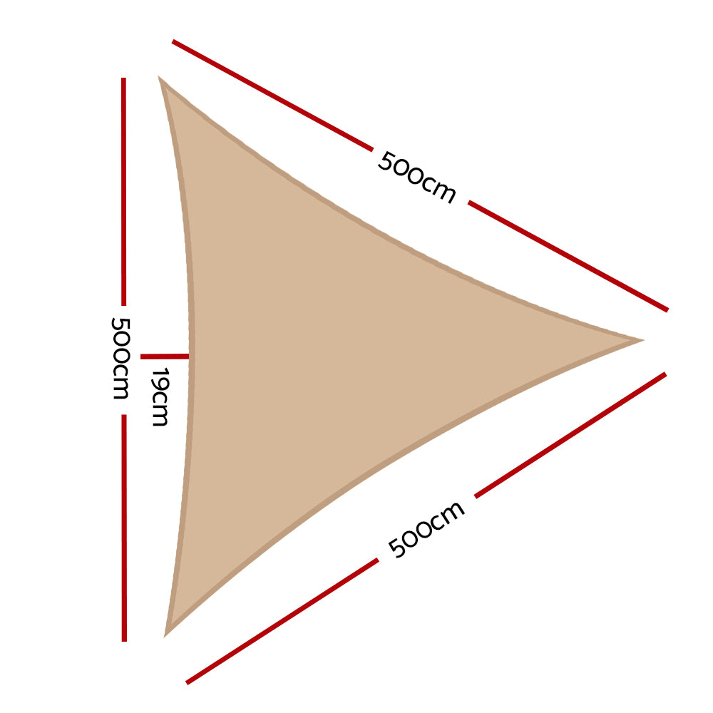 Instahut 5x5x5m Triangle Shade Sail Waterproof Sand 95% UV Block