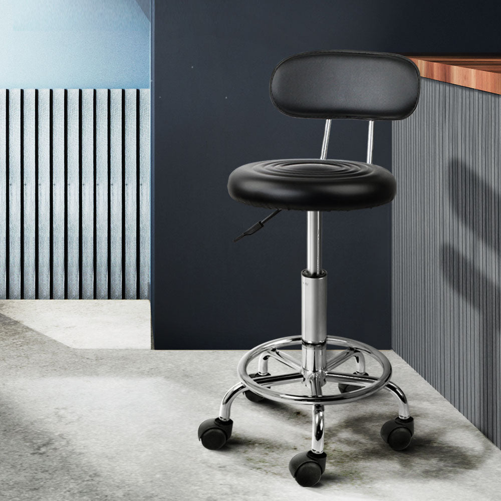 Artiss Swivel Salon Stool Chair Black PU Leather