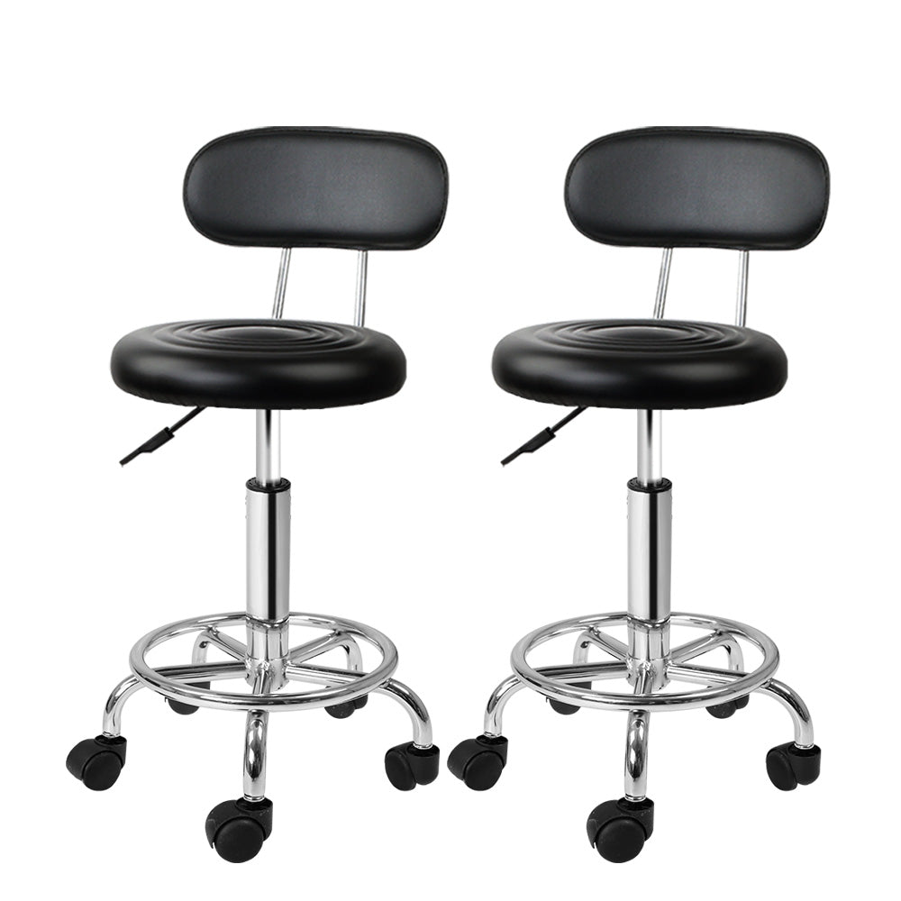 Artiss 2x Swivel Salon Stools Black PU Leather Adjustable