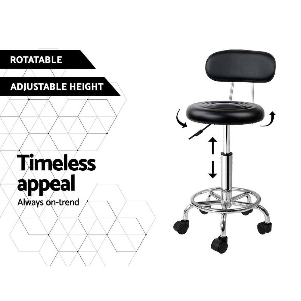 Artiss 2x Swivel Salon Stools Black PU Leather Adjustable