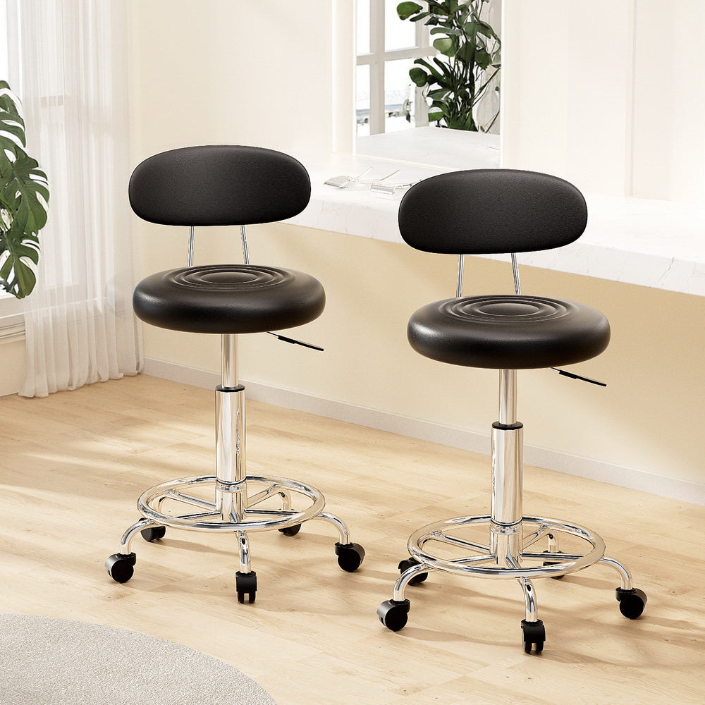 Artiss 2x Swivel Salon Stools Black PU Leather Adjustable