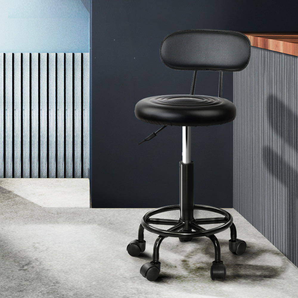 Artiss Swivel Salon Stool Chair Black PU Leather