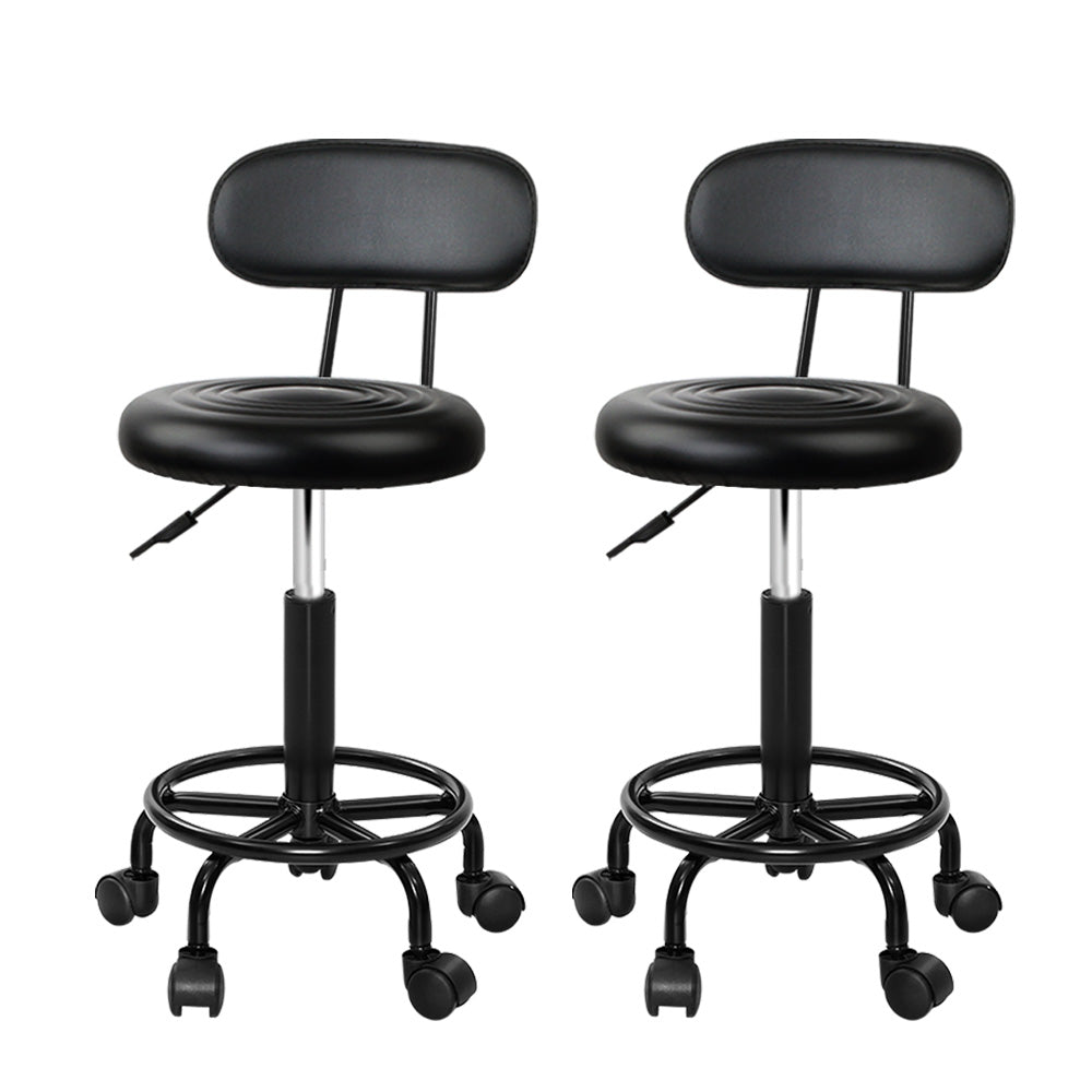 Artiss Salon Swivel Stool Set 2 Black PU Leather Adjustable