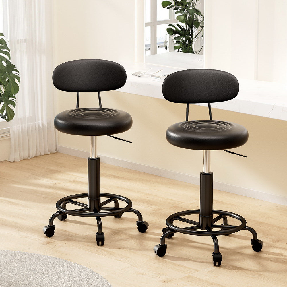 Artiss Salon Swivel Stool Set 2 Black PU Leather Adjustable