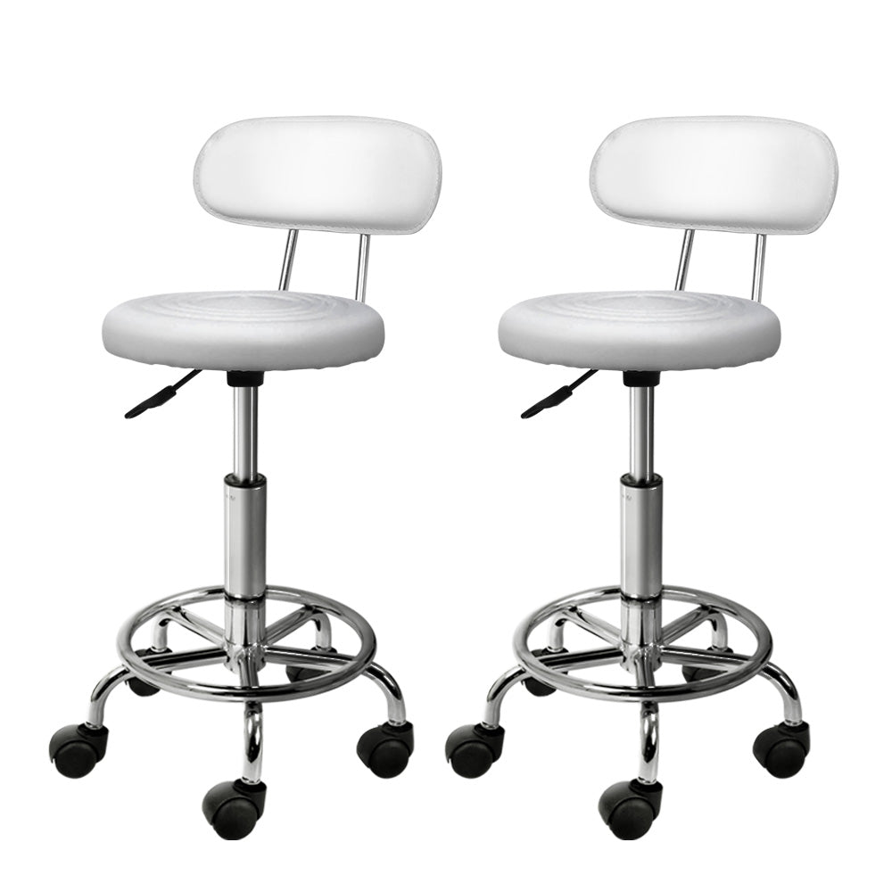 Artiss Pair Swivel Salon Stools White Adjustable Backrest