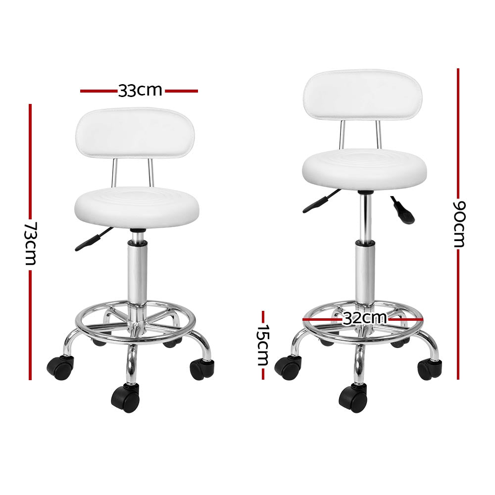 Artiss Pair Swivel Salon Stools White Adjustable Backrest