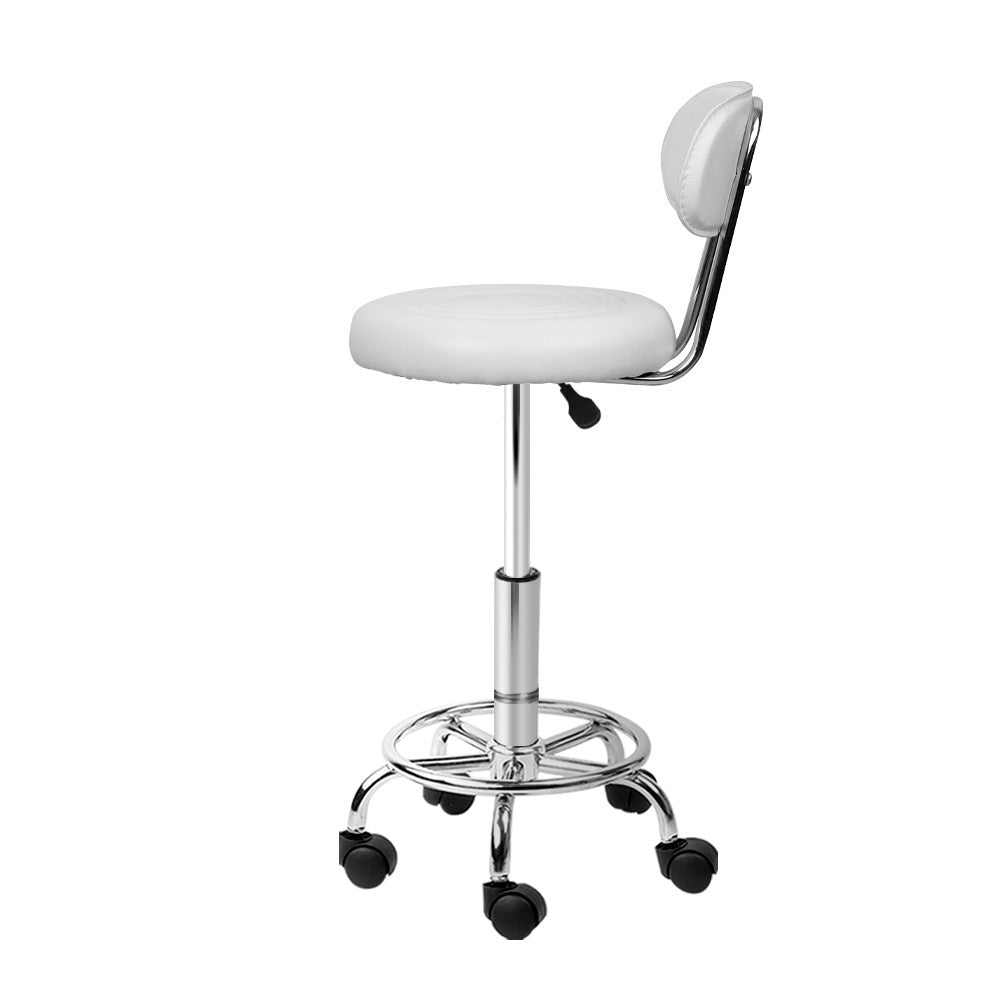 Artiss Pair Swivel Salon Stools White Adjustable Backrest