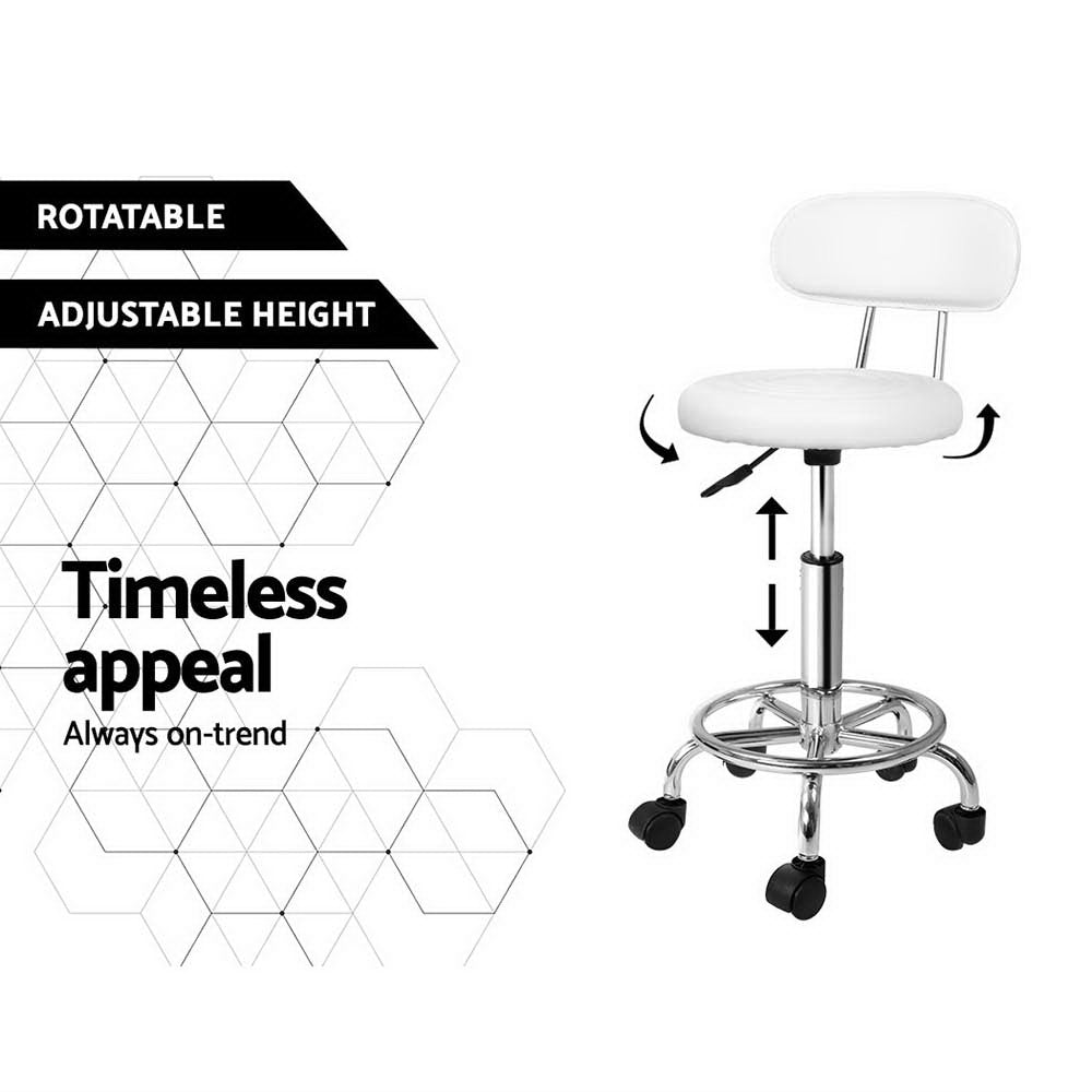 Artiss Pair Swivel Salon Stools White Adjustable Backrest