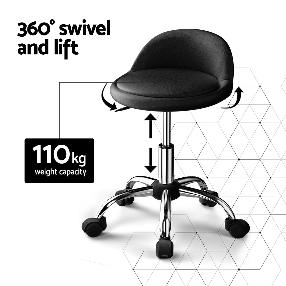 Artiss Swivel Salon Stool Chair Black PVC Leather Adjustable
