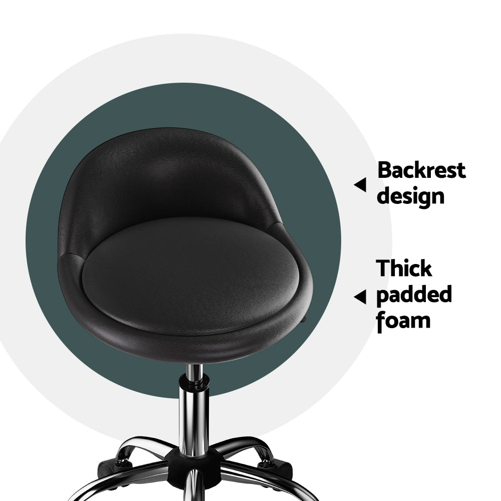 Artiss Swivel Salon Stool Chair Black PVC Leather Adjustable