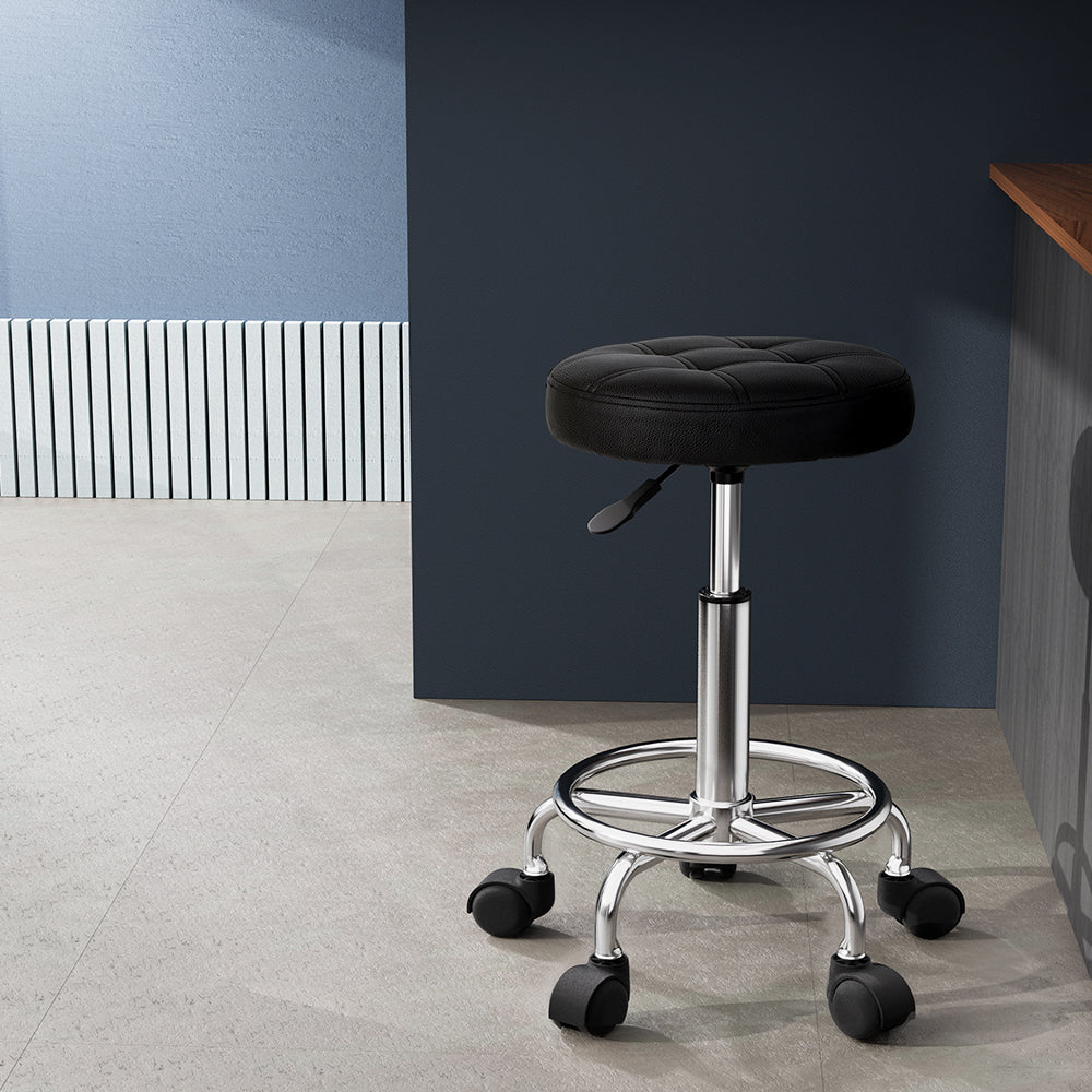 Artiss Round Swivel Salon Stool Black Adjustable PVC