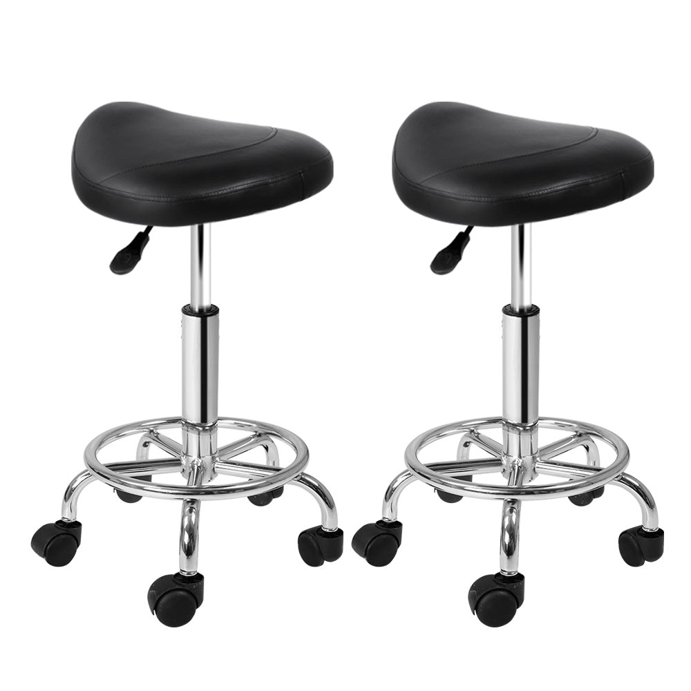 Artiss Salon Stool Pair Saddle Swivel Chair Black