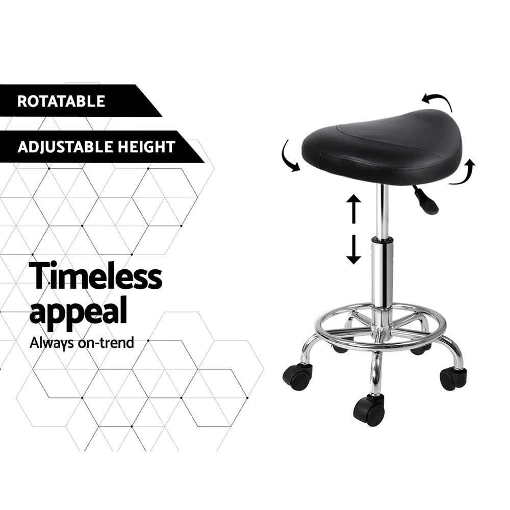 Artiss Salon Stool Pair Saddle Swivel Chair Black