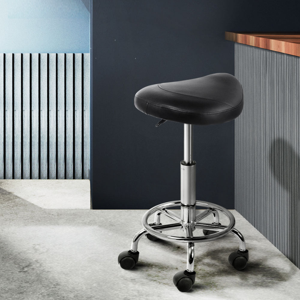 Artiss Salon Stool Pair Saddle Swivel Chair Black
