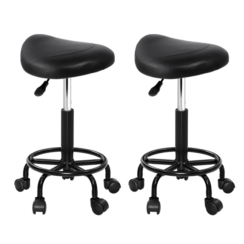 Artiss Salon Stool Pair Saddle Swivel Chair Black