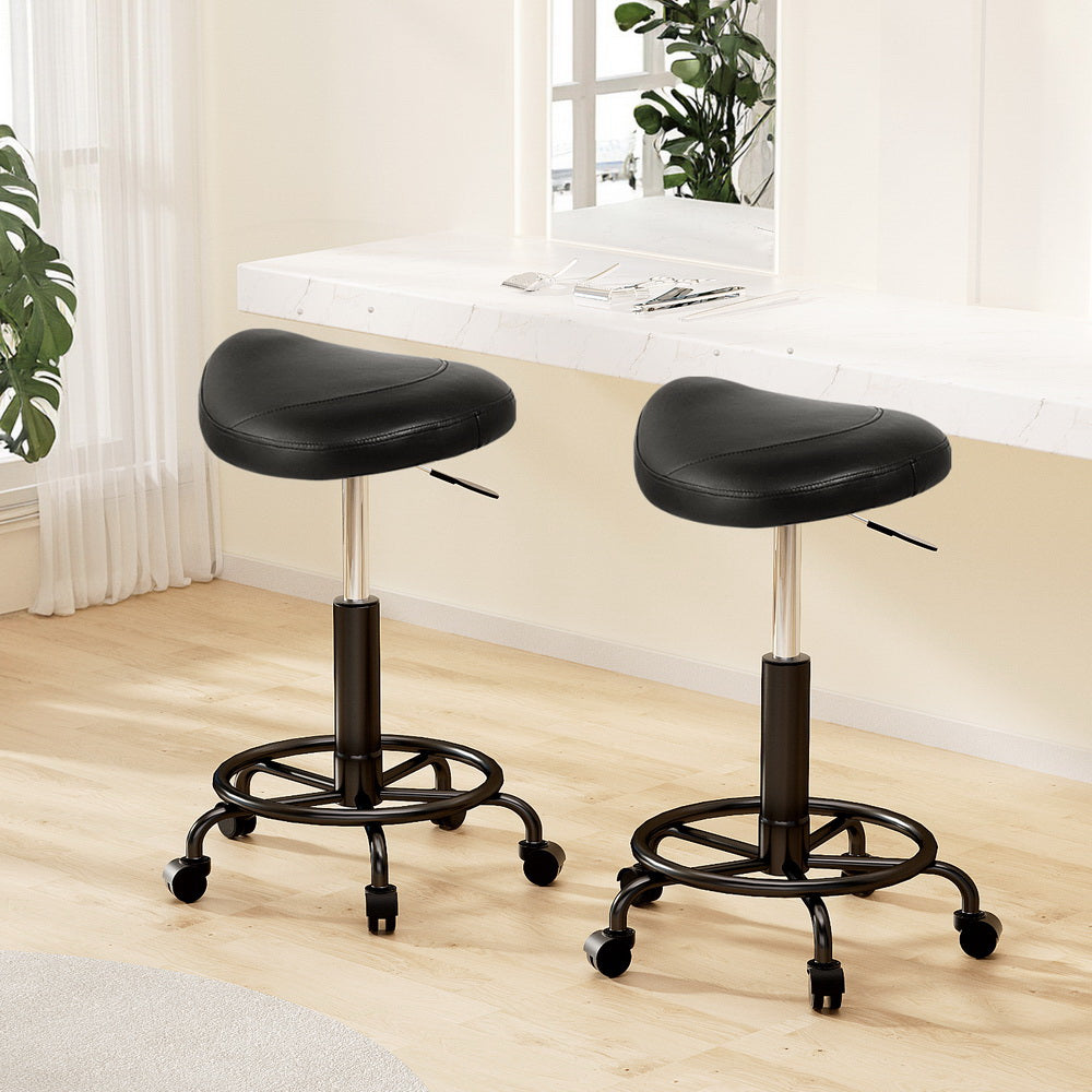 Artiss Salon Stool Pair Saddle Swivel Chair Black