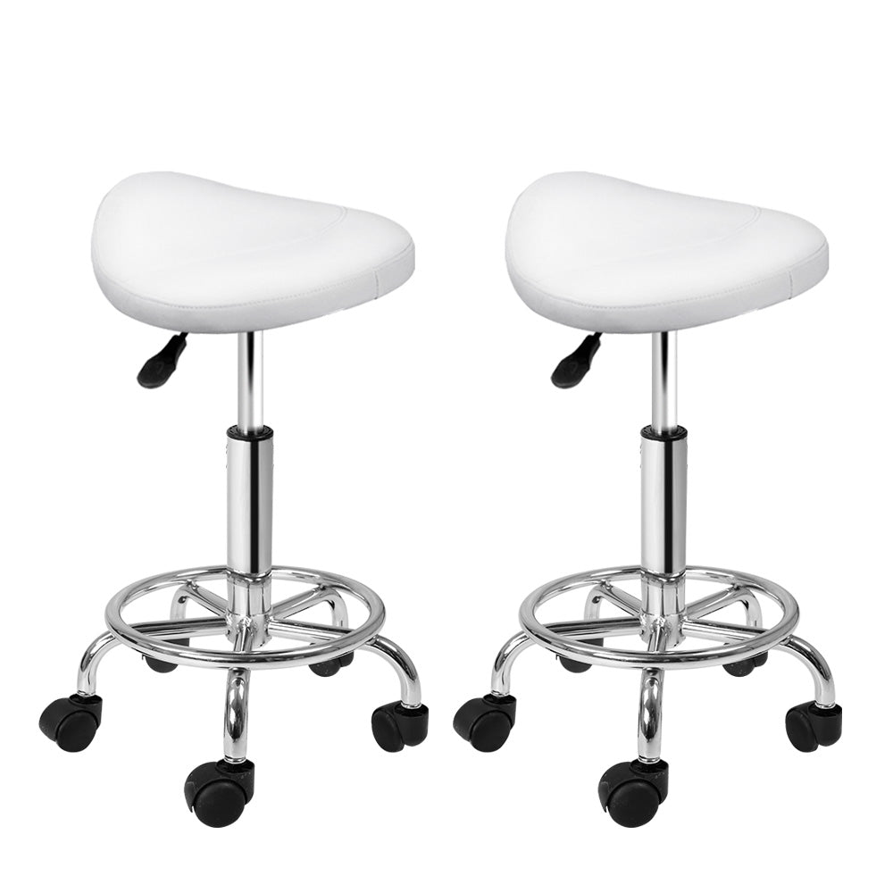 Artiss Pair Saddle Swivel Salon Stools White