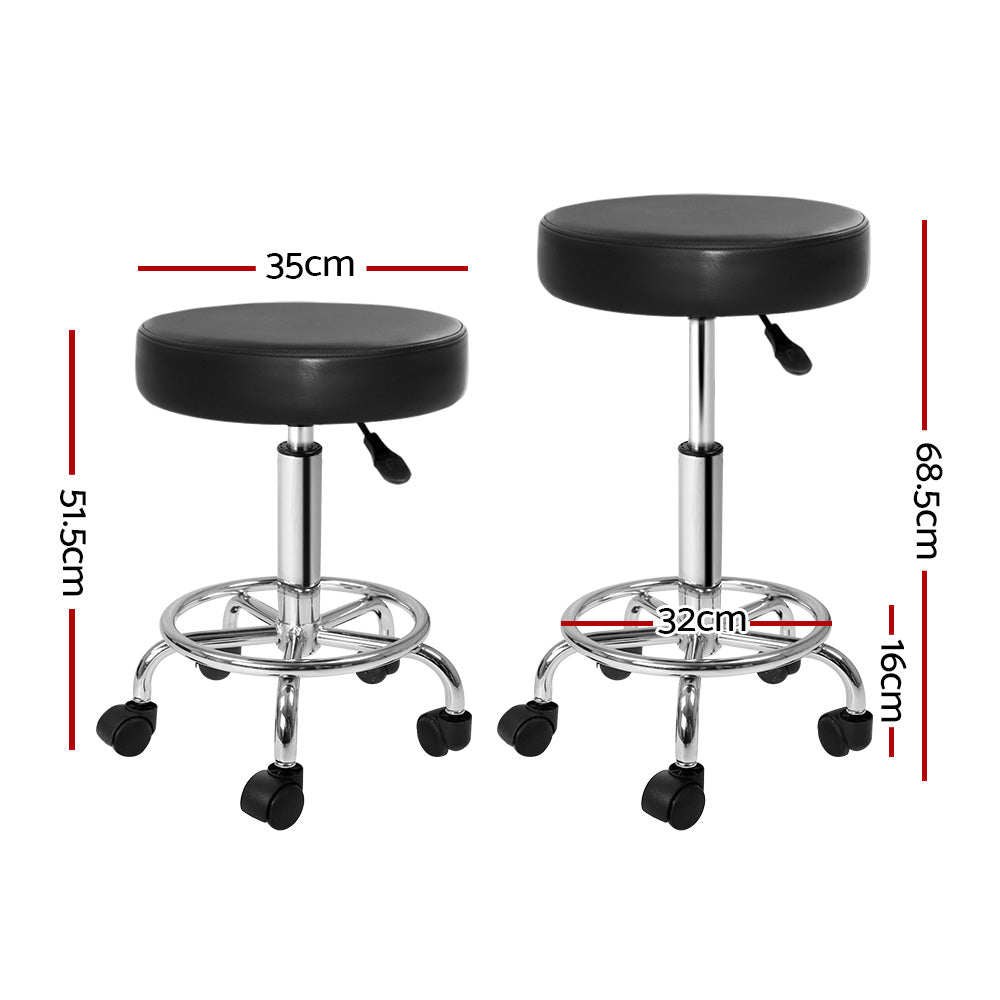Artiss Black Swivel Salon Stool Pair Adjustable PU Leather