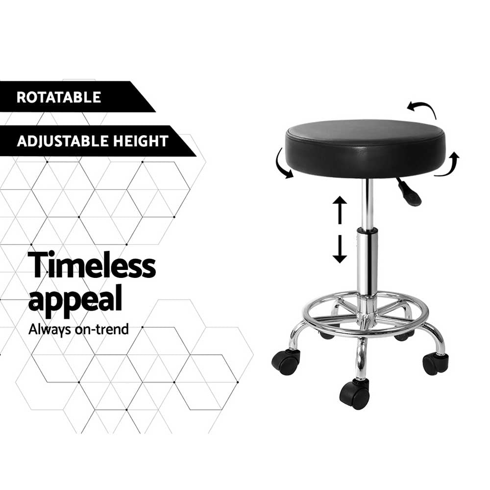 Artiss Black Swivel Salon Stool Pair Adjustable PU Leather