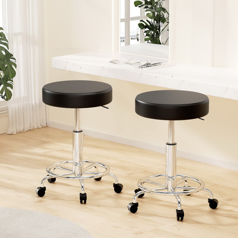 Artiss Black Swivel Salon Stool Pair Adjustable PU Leather
