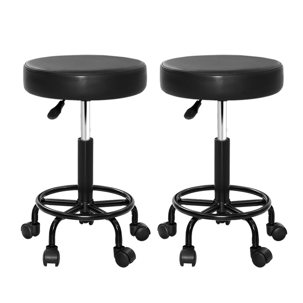Artiss Salon Stool Pair Round Swivel Chair Black Adjustable
