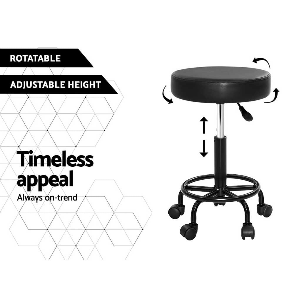 Artiss Salon Stool Pair Round Swivel Chair Black Adjustable