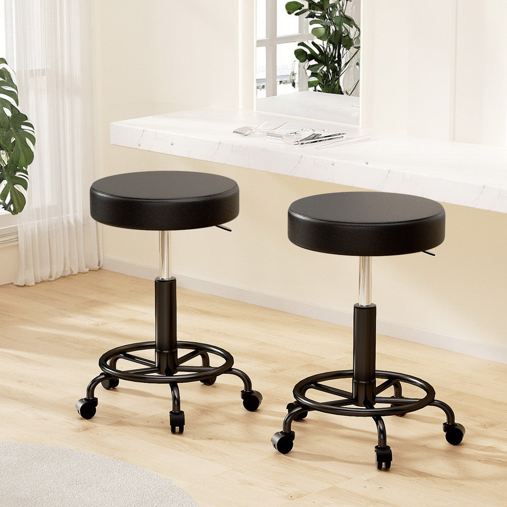 Artiss Salon Stool Pair Round Swivel Chair Black Adjustable