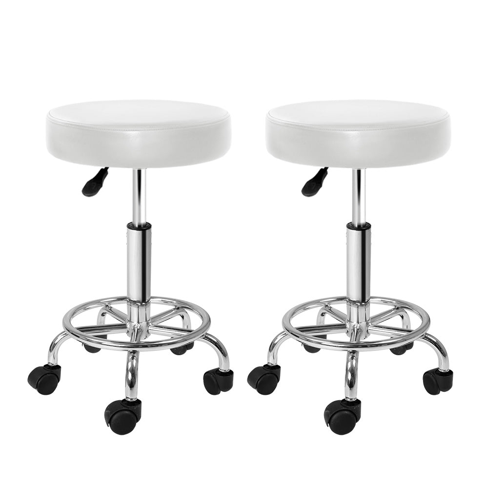 Artiss Salon Stool Pair Round Swivel Chairs White