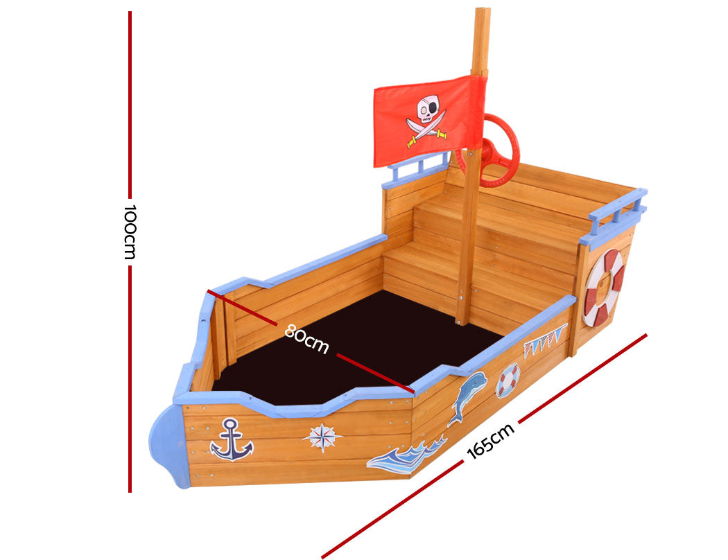 Keezi 165cm Wooden Boat Sandpit with Bench Seat for Kids