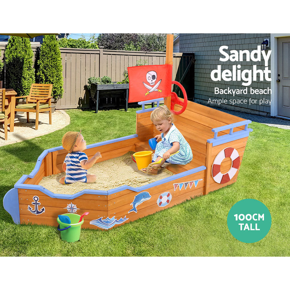 Keezi 165cm Wooden Boat Sandpit with Bench Seat for Kids