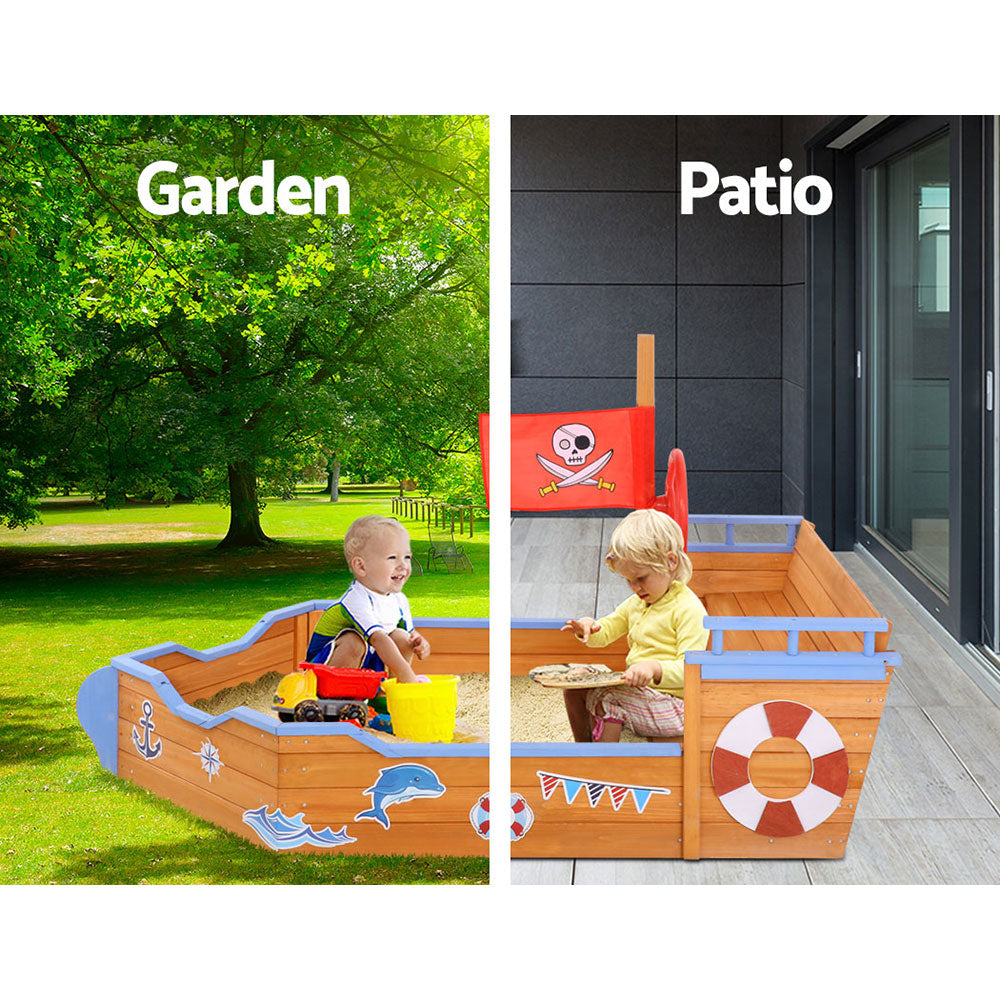 Keezi 165cm Wooden Boat Sandpit with Bench Seat for Kids