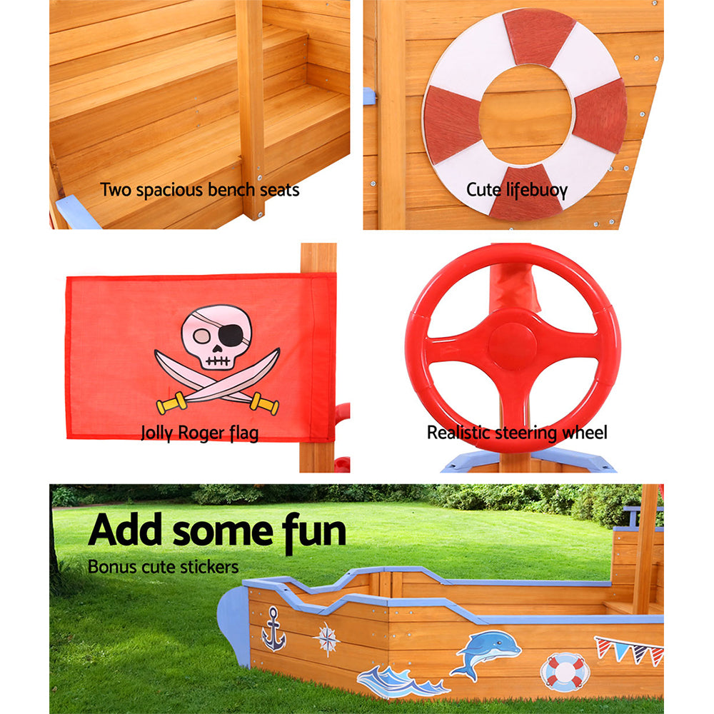 Keezi 165cm Wooden Boat Sandpit with Bench Seat for Kids