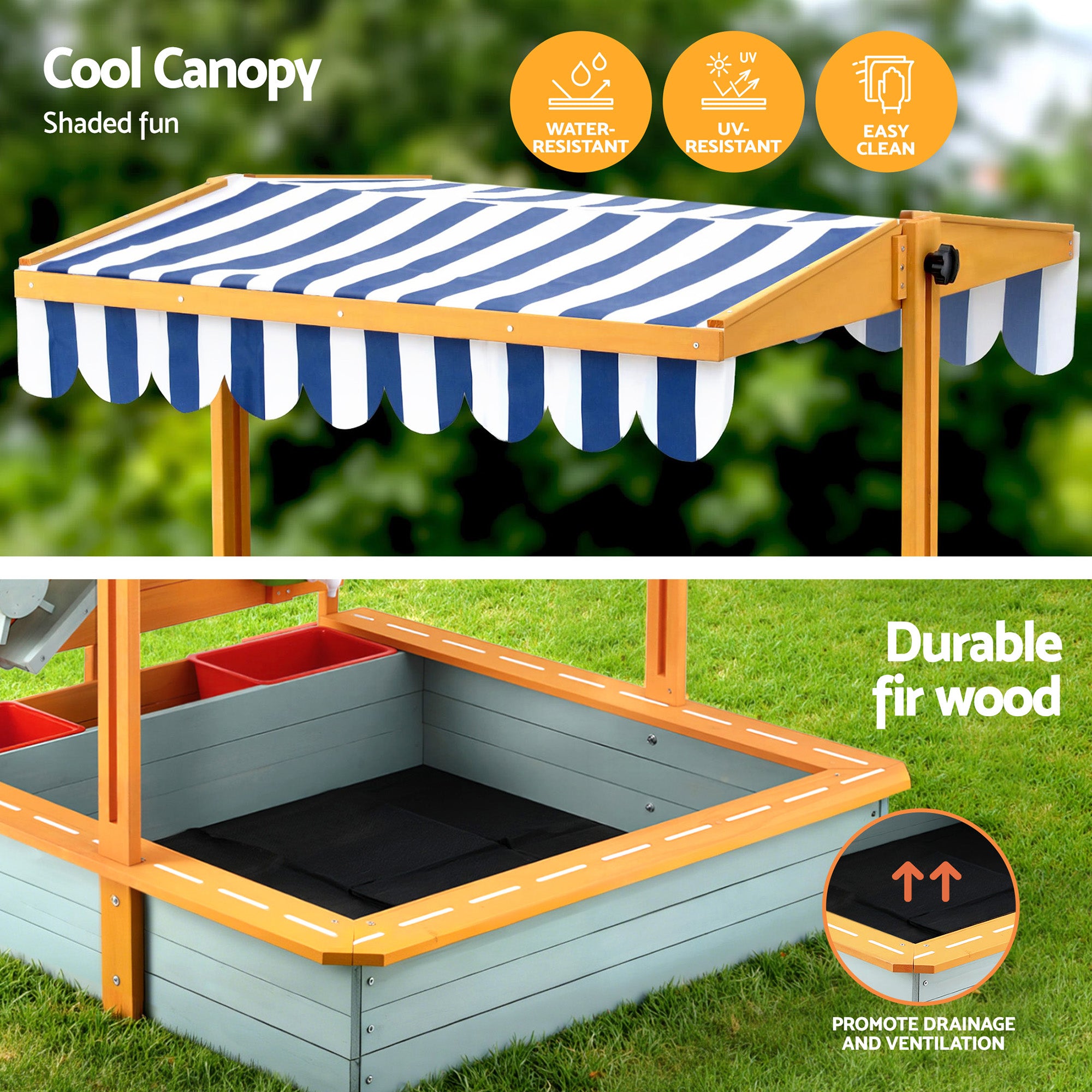 Keezi Kids Sandpit Wooden Canopy Sandbox With Cover Funnel Outdoor Toys 110cm Green
