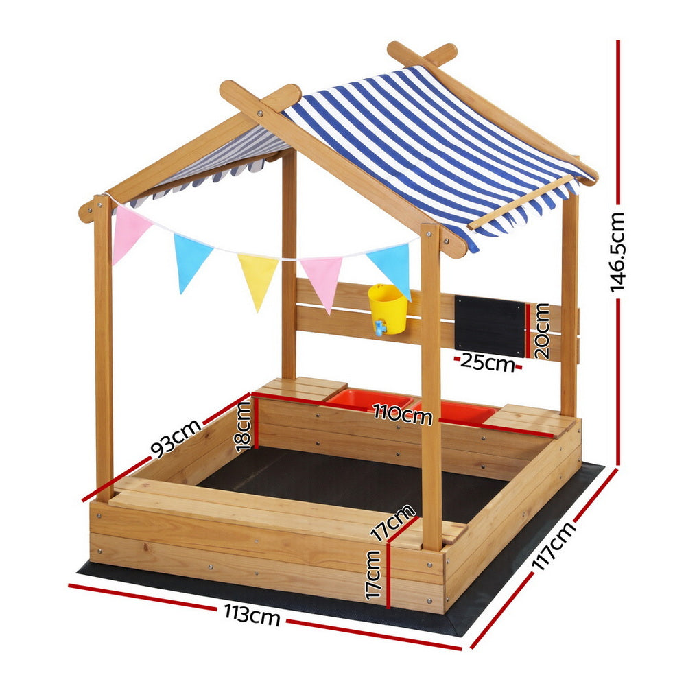 Keezi 146cm Kids Wooden Sandpit Sandbox Canopy Water Basin Toys