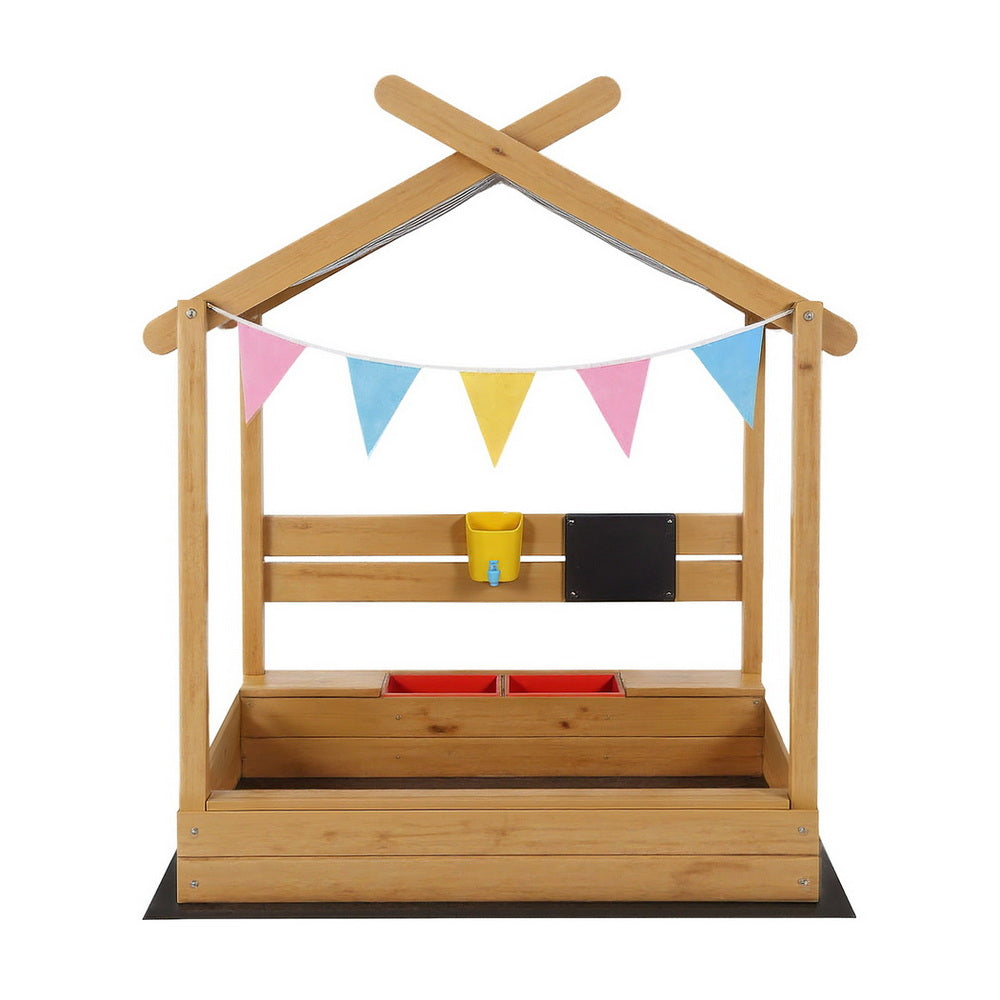 Keezi 146cm Kids Wooden Sandpit Sandbox Canopy Water Basin Toys
