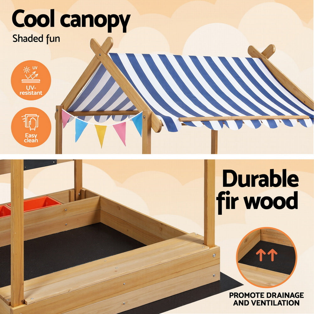 Keezi 146cm Kids Wooden Sandpit Sandbox Canopy Water Basin Toys