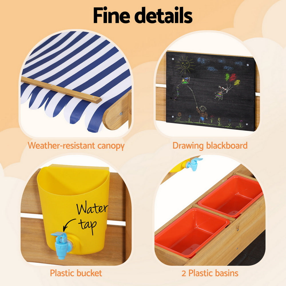 Keezi 146cm Kids Wooden Sandpit Sandbox Canopy Water Basin Toys