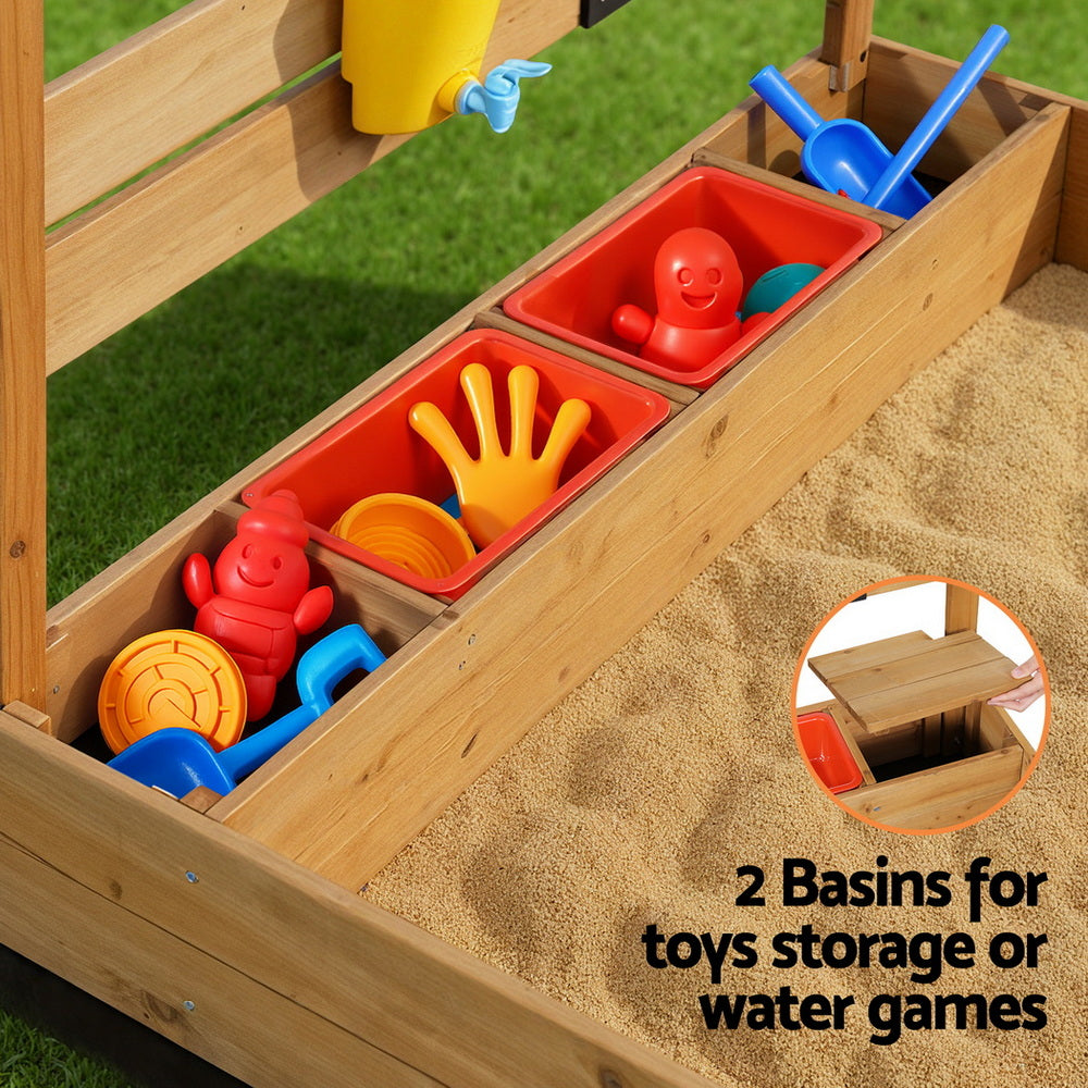 Keezi 146cm Kids Wooden Sandpit Sandbox Canopy Water Basin Toys