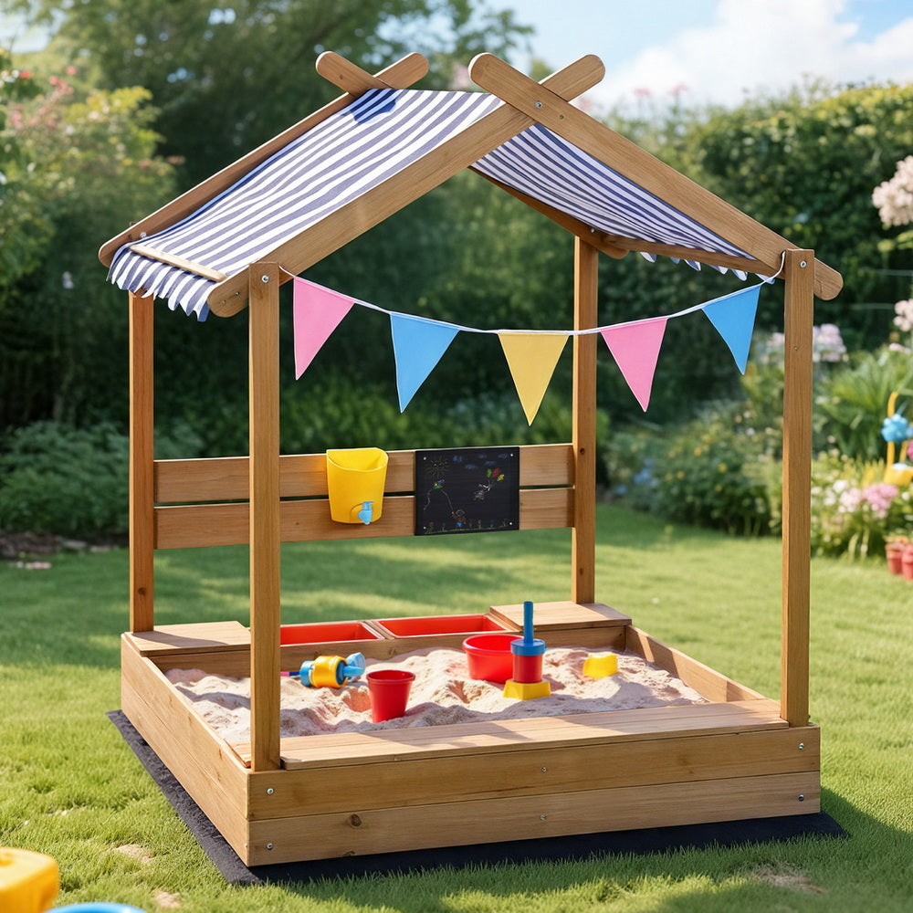 Keezi 146cm Kids Wooden Sandpit Sandbox Canopy Water Basin Toys
