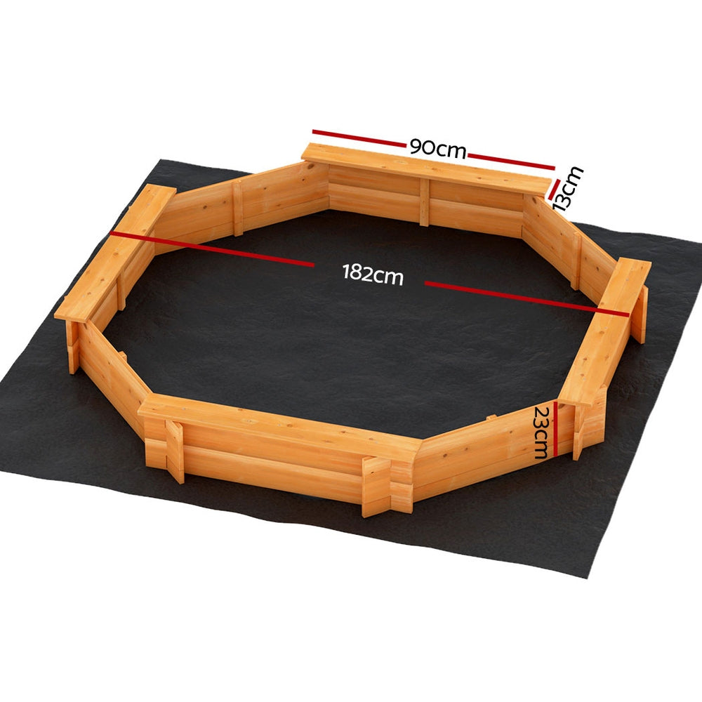 Keezi 182cm Wooden Sandpit Round with Cover and Bench Seat