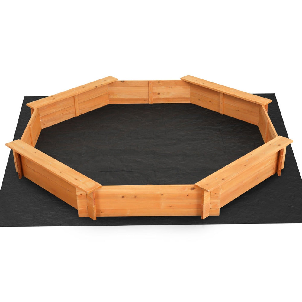Keezi 182cm Wooden Sandpit Round with Cover and Bench Seat