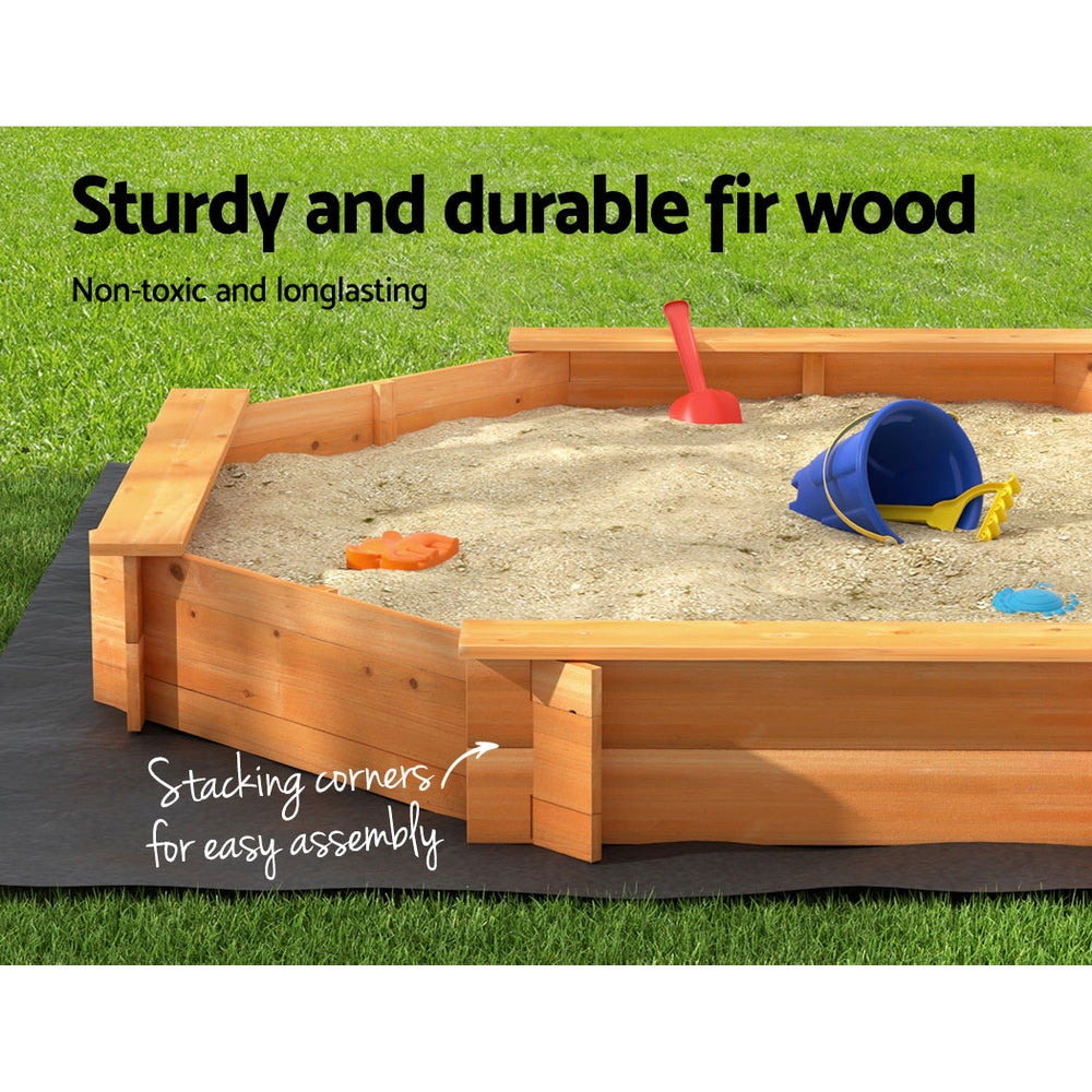 Keezi 182cm Wooden Sandpit Round with Cover and Bench Seat