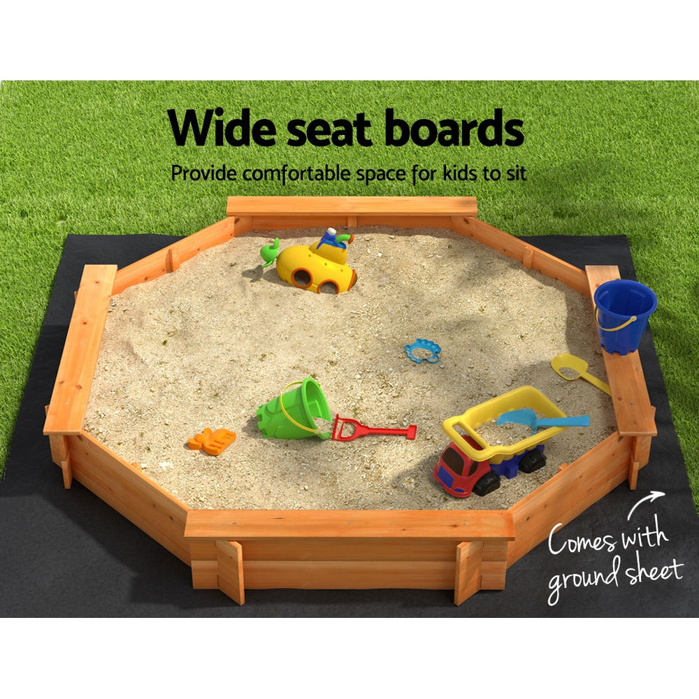 Keezi 182cm Wooden Sandpit Round with Cover and Bench Seat