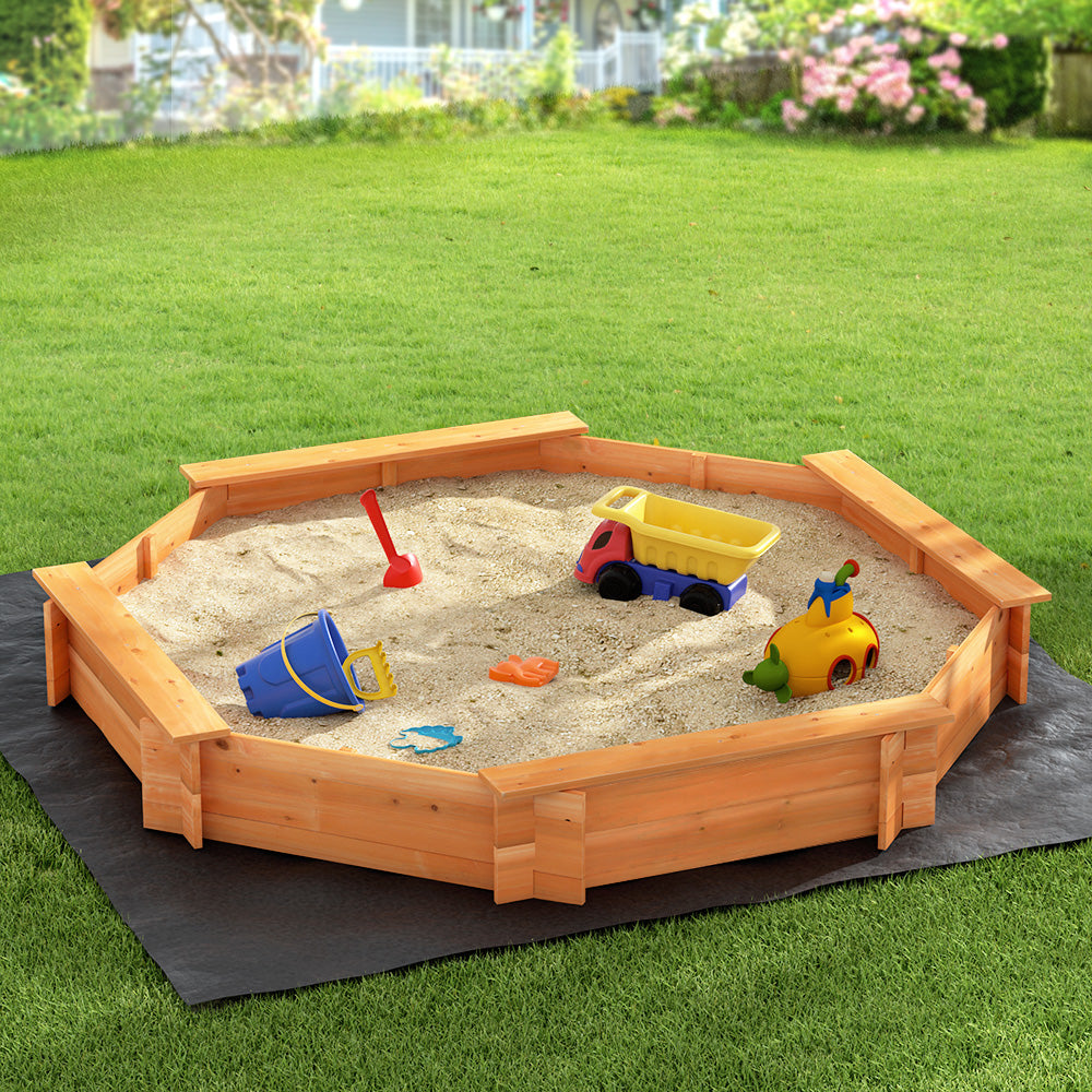 Keezi 182cm Wooden Sandpit Round with Cover and Bench Seat