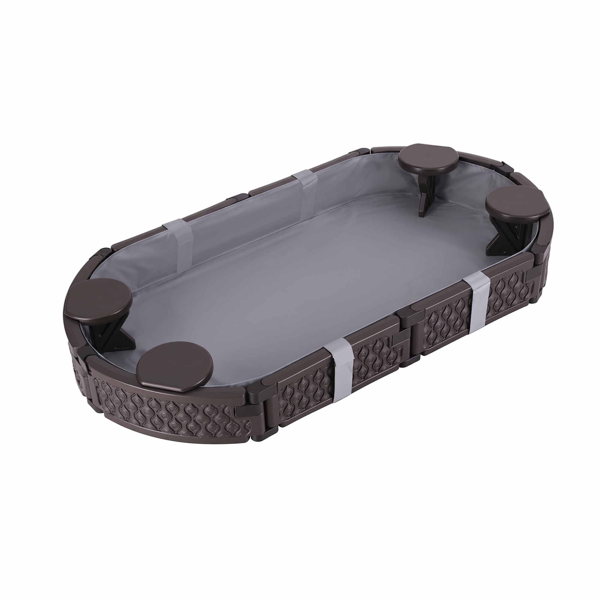 Keezi Kids Sandpit Toys Outdoor Sandbox Oval Sand Pit 4 Seats Grey Cover