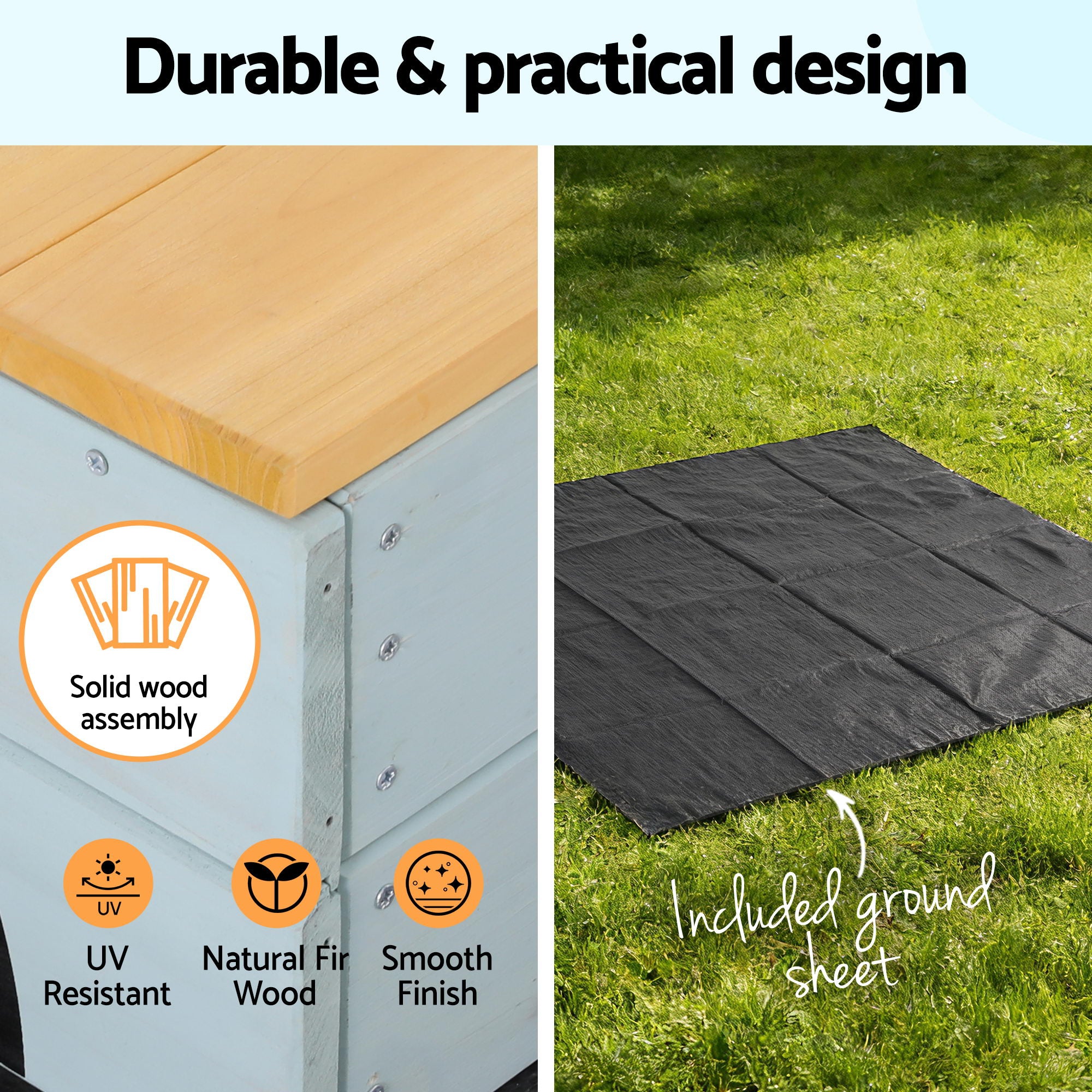 Keezi Wooden Car Sandpit Kids Sandbox Outdoor Play Toy w/ Storage Ground Sheet 120cm