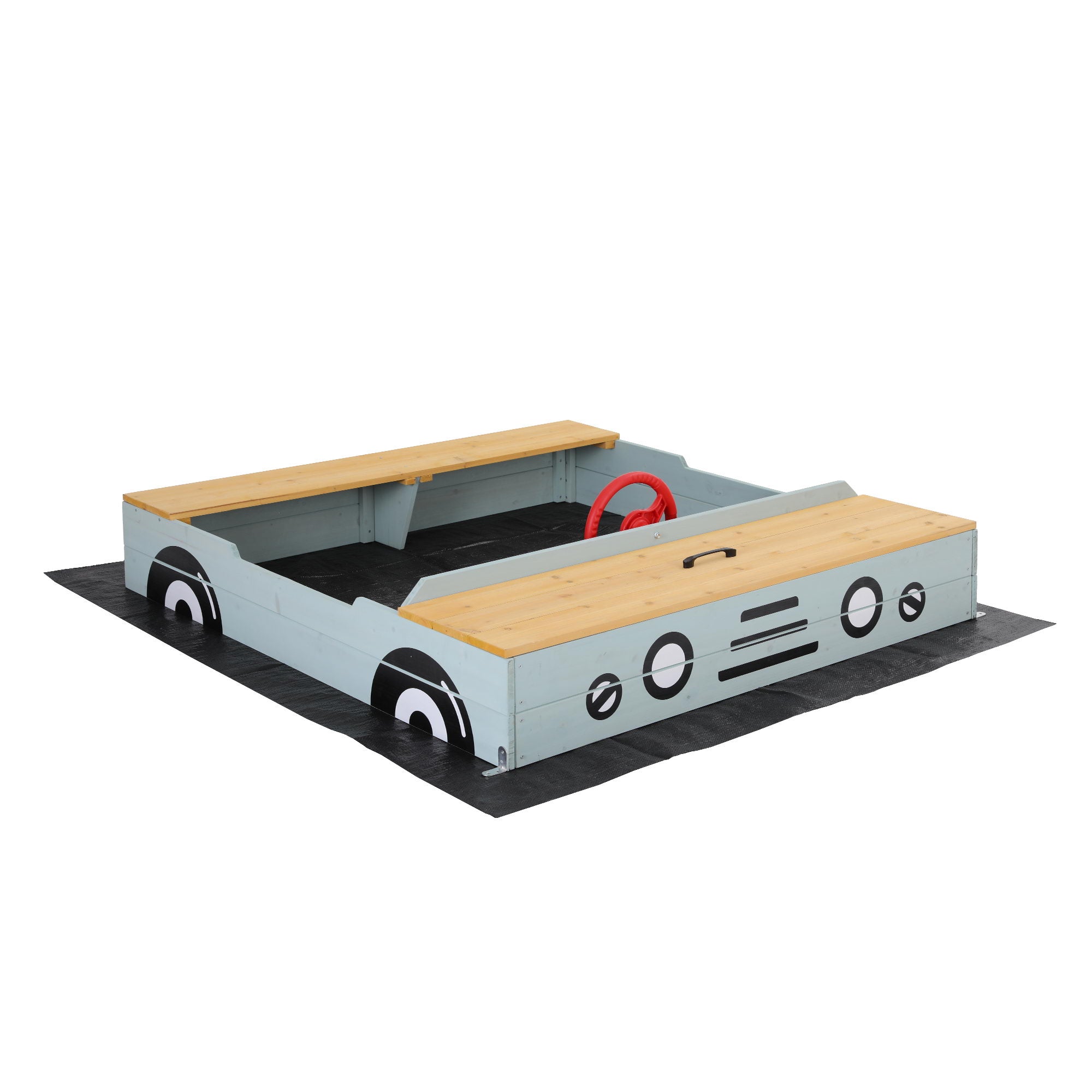 Keezi Wooden Car Sandpit Kids Sandbox Outdoor Play Toy w/ Storage Ground Sheet 120cm