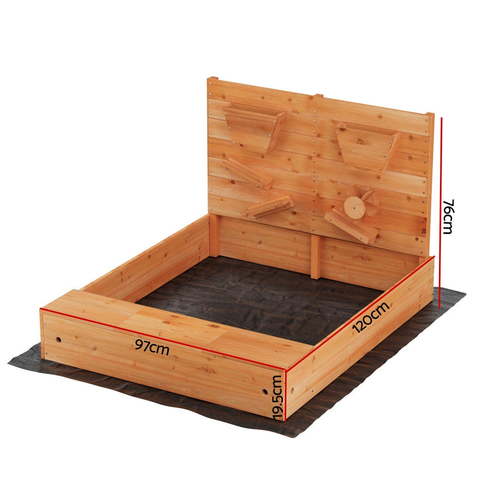 Keezi 120cm Wooden Sandpit with Cover and Funnel for Kids