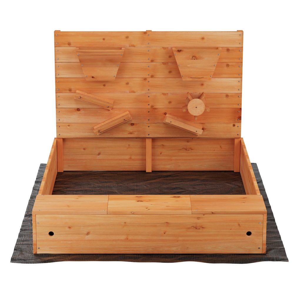 Keezi 120cm Wooden Sandpit with Cover and Funnel for Kids