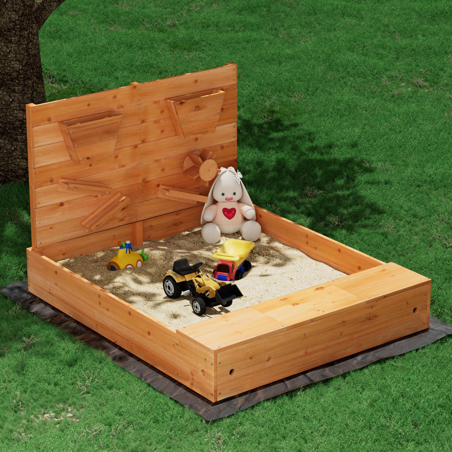 Keezi 120cm Wooden Sandpit with Cover and Funnel for Kids